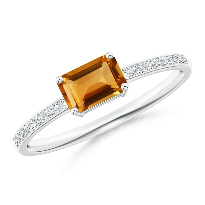 East-West Emerald Cut Citrine with Pavé Moissanite Band Promise Ring