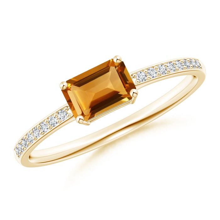 East-West Emerald Cut Citrine with Pavé Moissanite Band Promise Ring