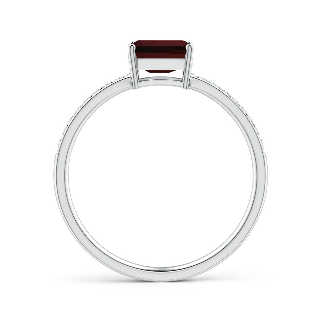 East-West Emerald Cut Garnet with Pavé Moissanite Band Promise Ring