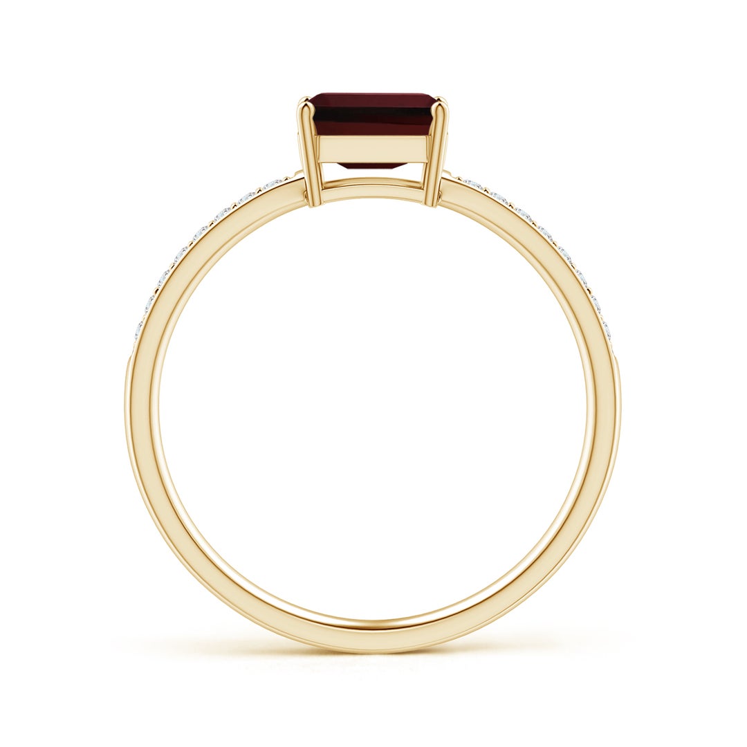 East-West Emerald Cut Garnet with Pavé Moissanite Band Promise Ring
