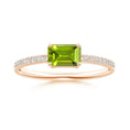 East-West Emerald Cut Peridot with Pavé Moissanite Band Promise Ring
