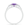 East-West Oval Amethyst Solitaire Engagement Ring with Moissanite Accents
