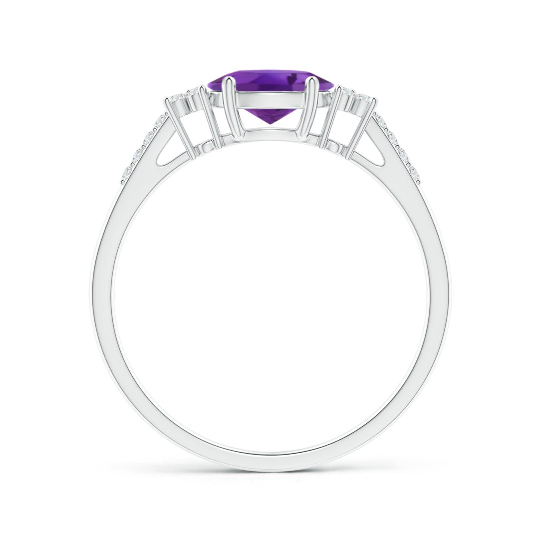 East-West Oval Amethyst Solitaire Engagement Ring with Moissanite Accents