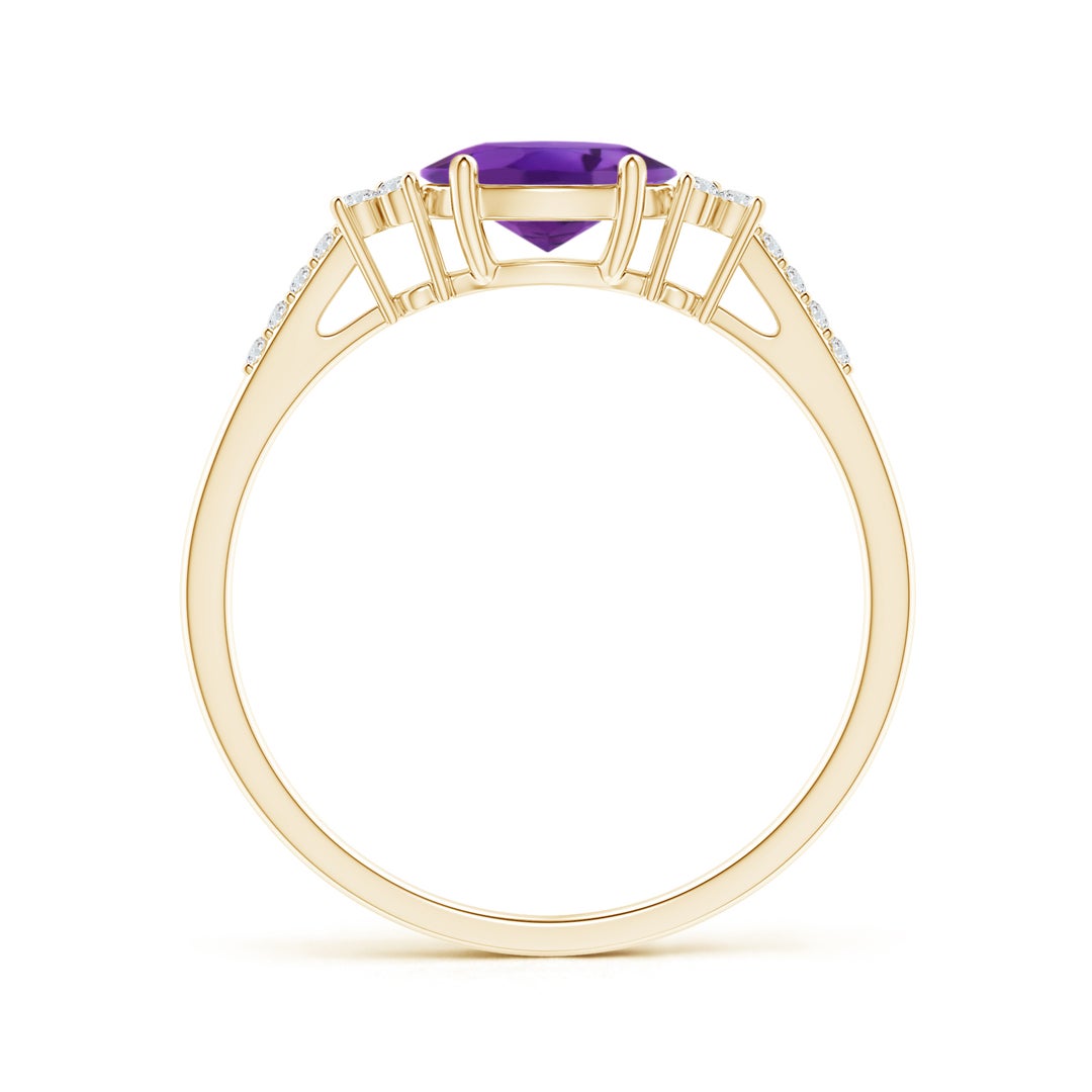 East-West Oval Amethyst Solitaire Engagement Ring with Moissanite Accents