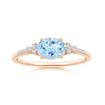 East-West Oval Aquamarine Solitaire Engagement Ring with Moissanite Accents