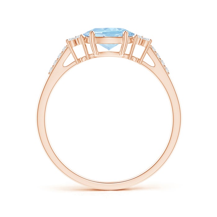 East-West Oval Aquamarine Solitaire Engagement Ring with Moissanite Accents