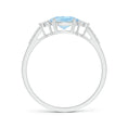 East-West Oval Aquamarine Solitaire Engagement Ring with Moissanite Accents