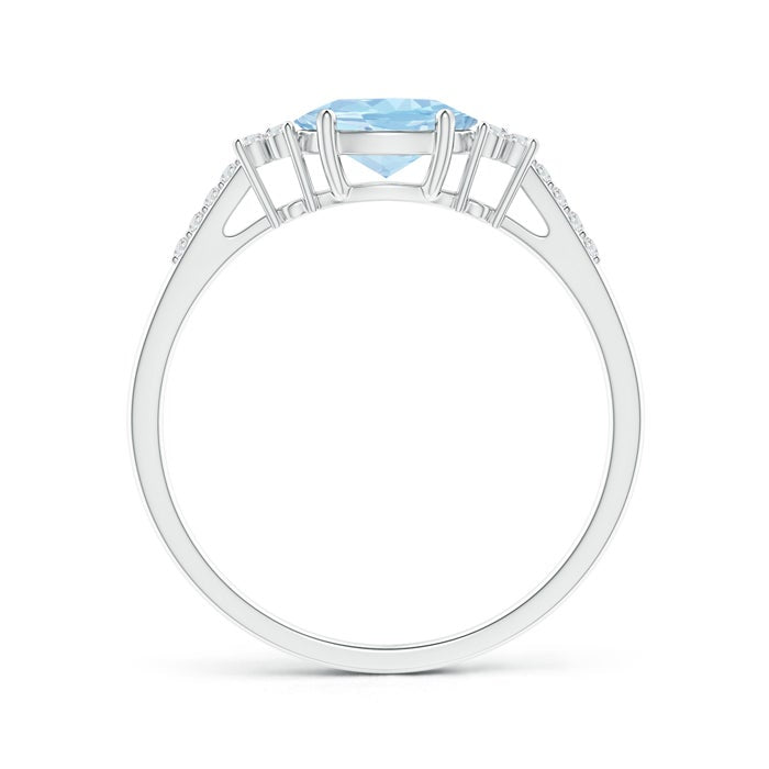 East-West Oval Aquamarine Solitaire Engagement Ring with Moissanite Accents