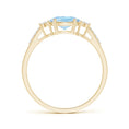 East-West Oval Aquamarine Solitaire Engagement Ring with Moissanite Accents