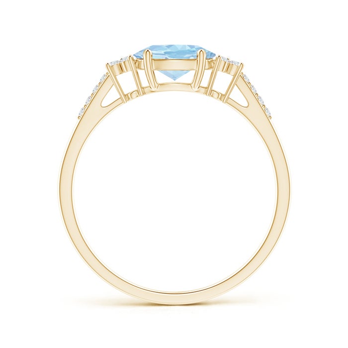 East-West Oval Aquamarine Solitaire Engagement Ring with Moissanite Accents