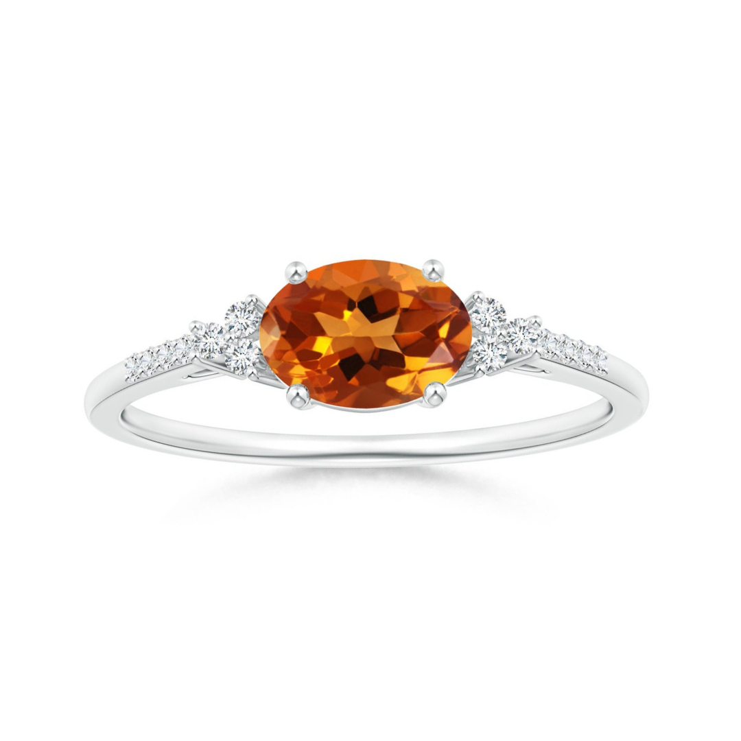 East-West Oval Citrine Solitaire Engagement Ring with Moissanite Accents