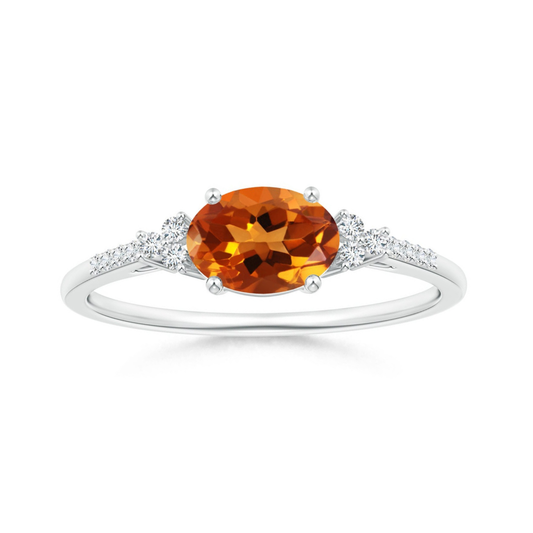East-West Oval Citrine Solitaire Engagement Ring with Moissanite Accents