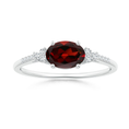 East-West Oval Garnet Solitaire Engagement Ring with Moissanite Accents