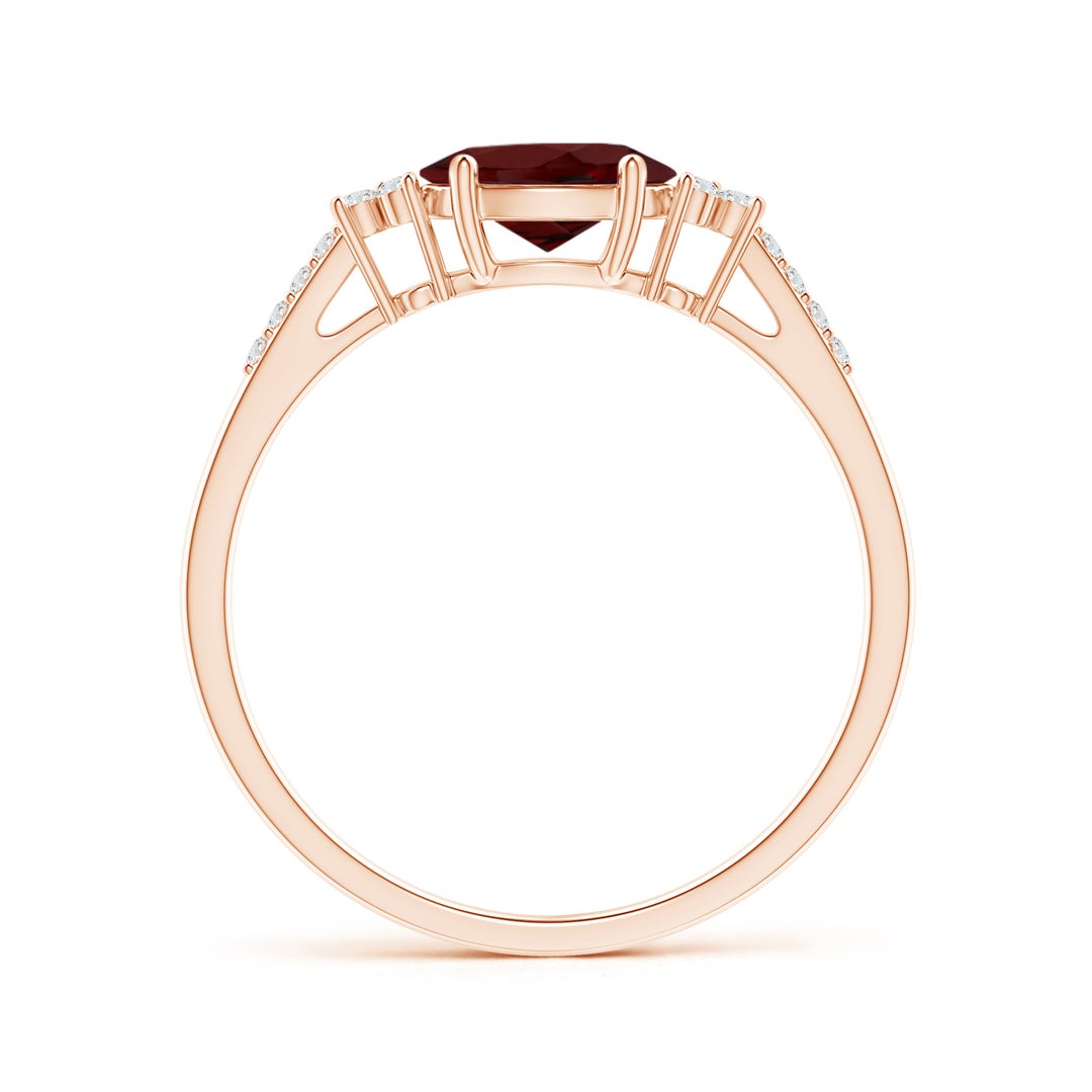 East-West Oval Garnet Solitaire Engagement Ring with Moissanite Accents