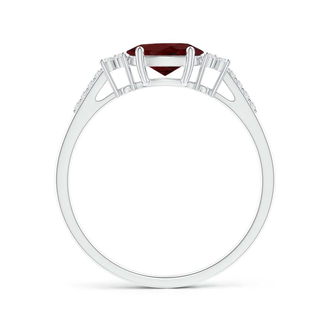 East-West Oval Garnet Solitaire Engagement Ring with Moissanite Accents