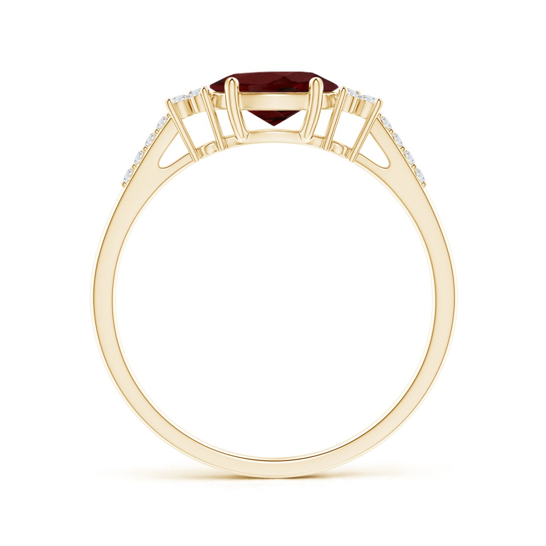 East-West Oval Garnet Solitaire Engagement Ring with Moissanite Accents