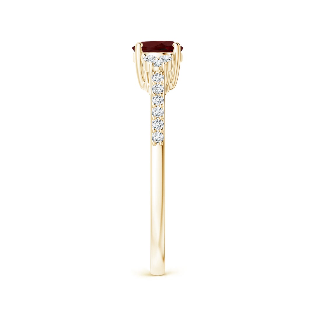 East-West Oval Garnet Solitaire Engagement Ring with Moissanite Accents