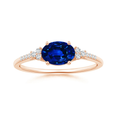 East-West Oval Lab Sapphire Solitaire Engagement Ring with Moissanite Accents