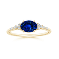 East-West Oval Lab Sapphire Solitaire Engagement Ring with Moissanite Accents