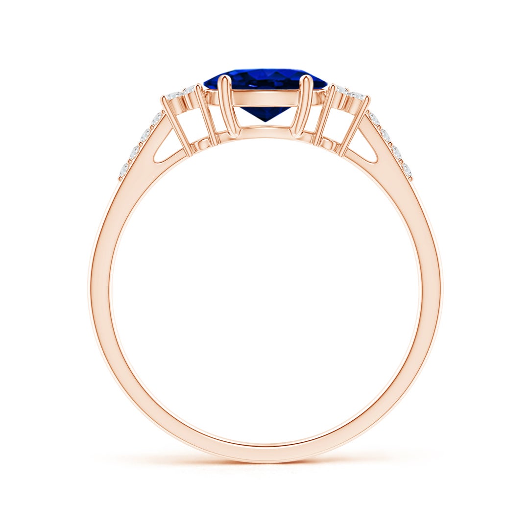 East-West Oval Lab Sapphire Solitaire Engagement Ring with Moissanite Accents