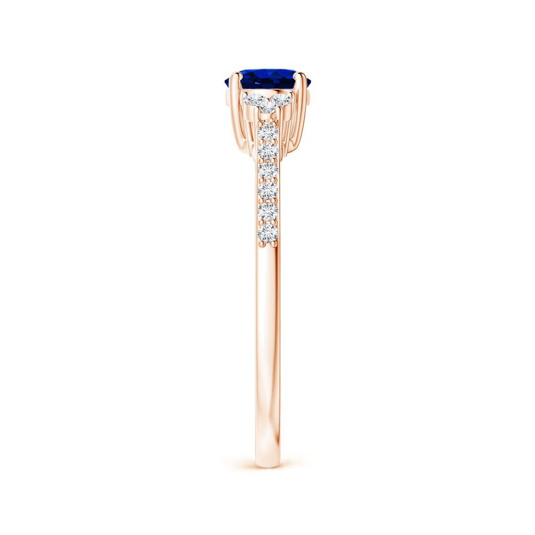 East-West Oval Lab Sapphire Solitaire Engagement Ring with Moissanite Accents