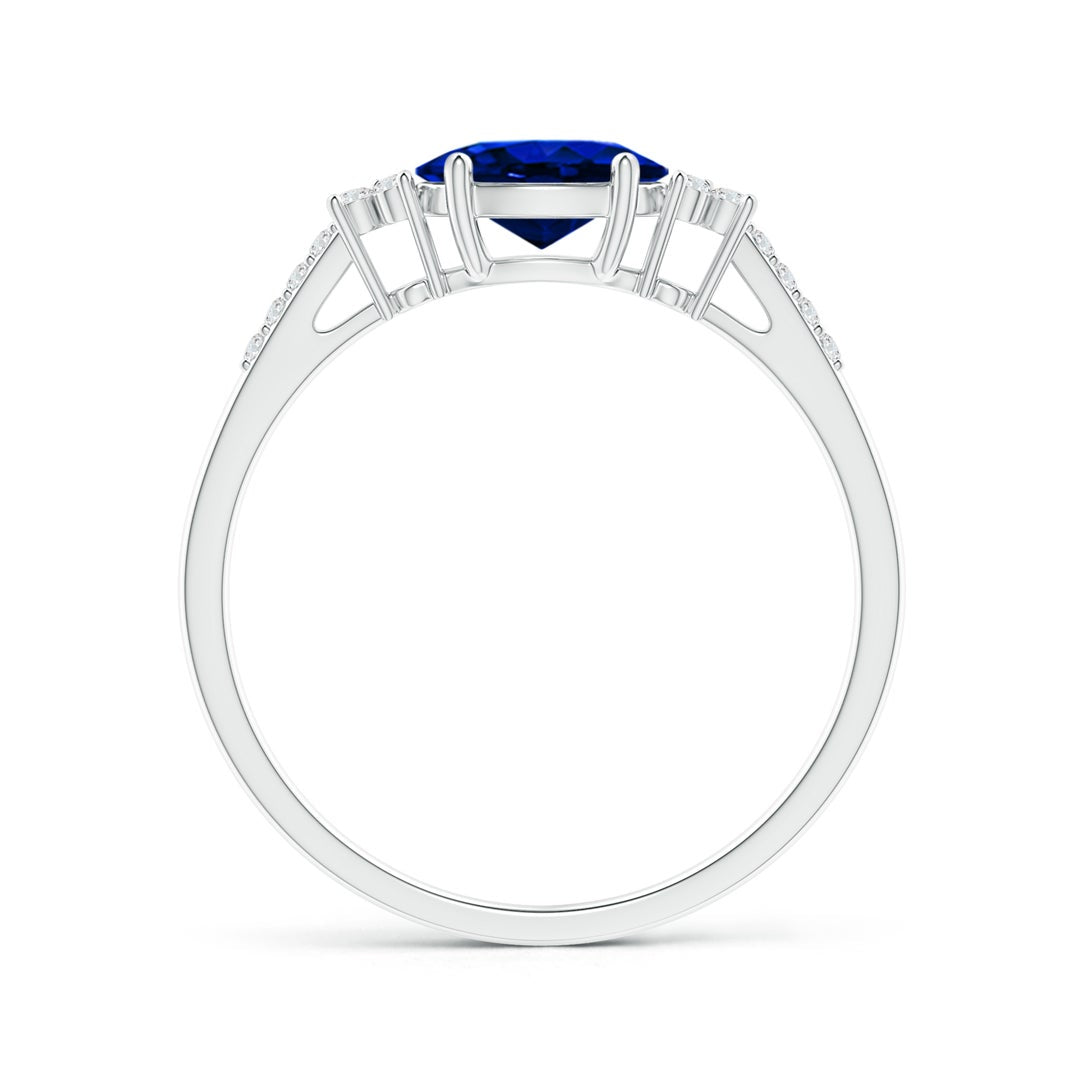 East-West Oval Lab Sapphire Solitaire Engagement Ring with Moissanite Accents