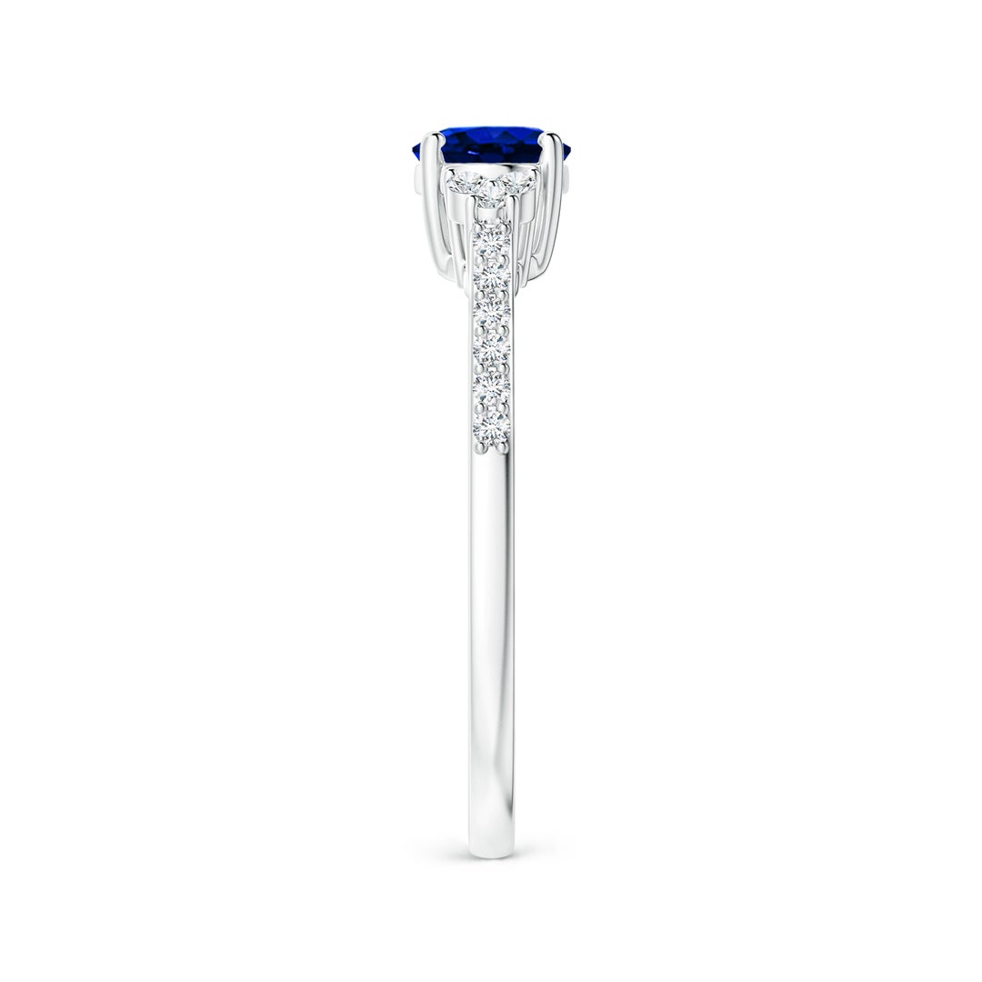East-West Oval Lab Sapphire Solitaire Engagement Ring with Moissanite Accents