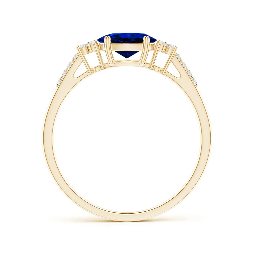 East-West Oval Lab Sapphire Solitaire Engagement Ring with Moissanite Accents