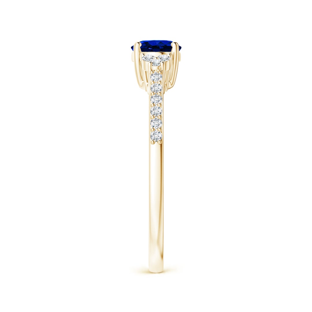 East-West Oval Lab Sapphire Solitaire Engagement Ring with Moissanite Accents