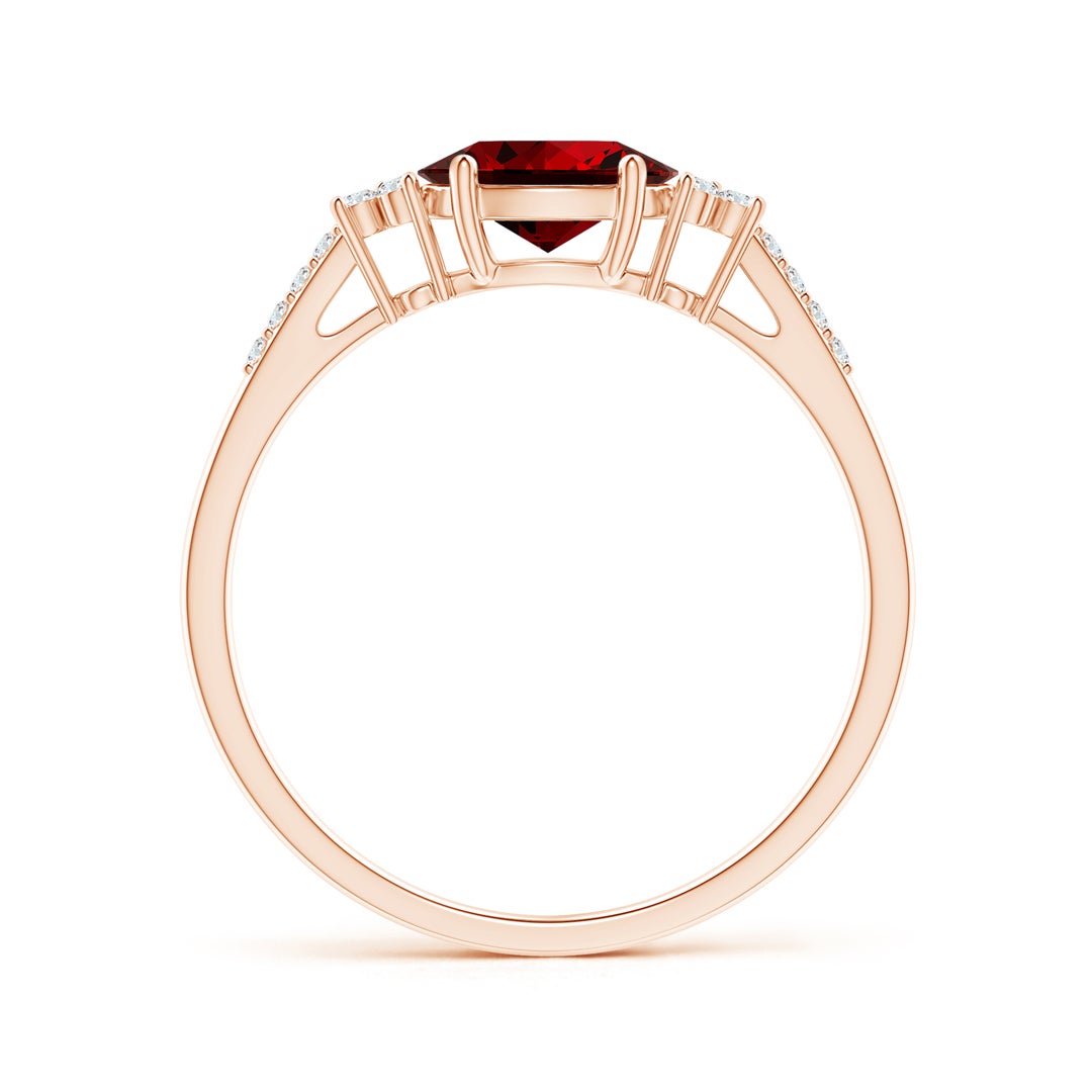 East-West Oval Lab Ruby Solitaire Engagement Ring with Moissanite Accents