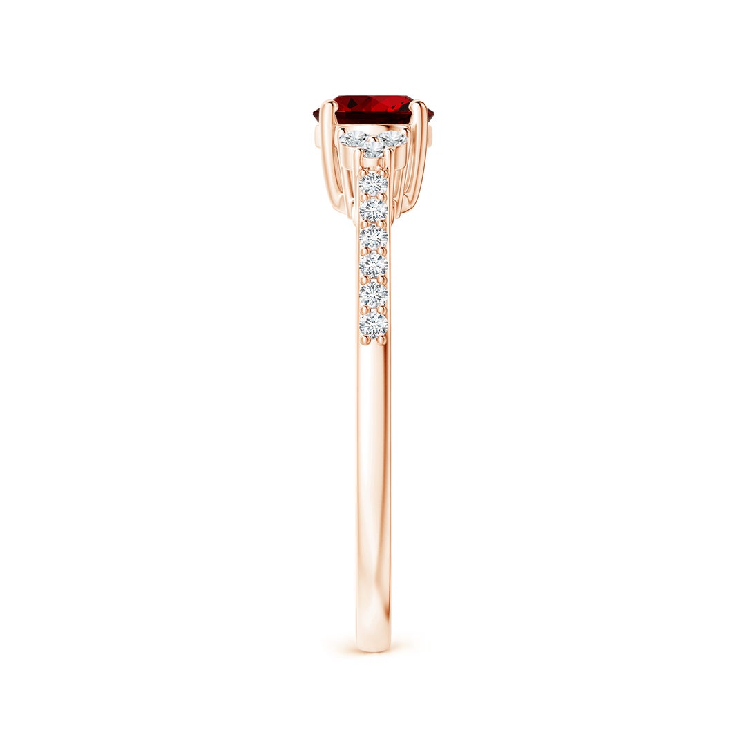 East-West Oval Lab Ruby Solitaire Engagement Ring with Moissanite Accents