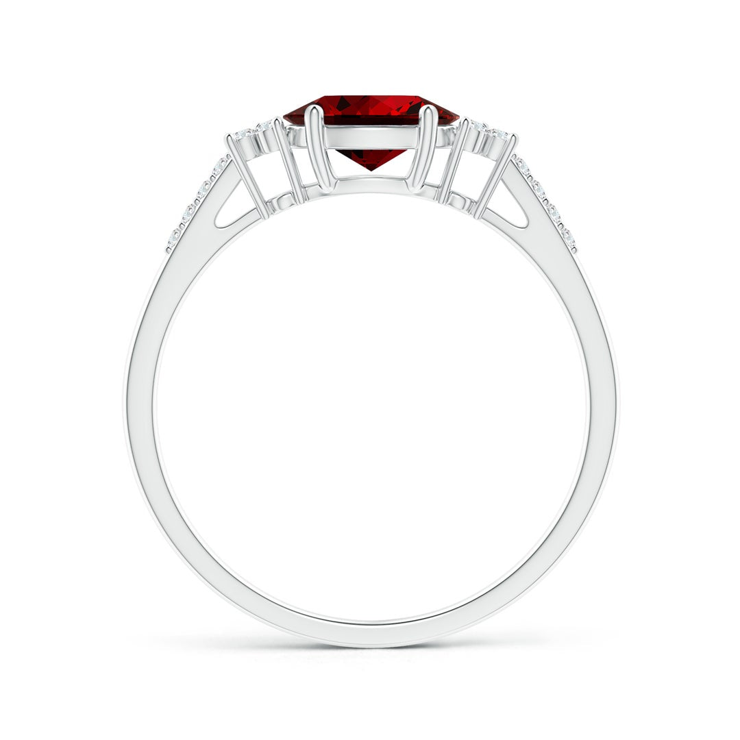 East-West Oval Lab Ruby Solitaire Engagement Ring with Moissanite Accents