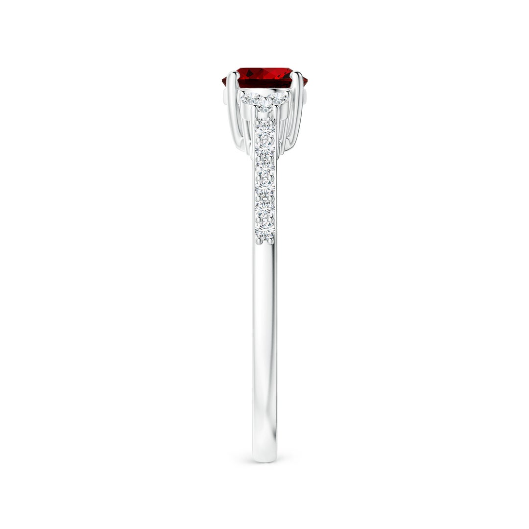 East-West Oval Lab Ruby Solitaire Engagement Ring with Moissanite Accents