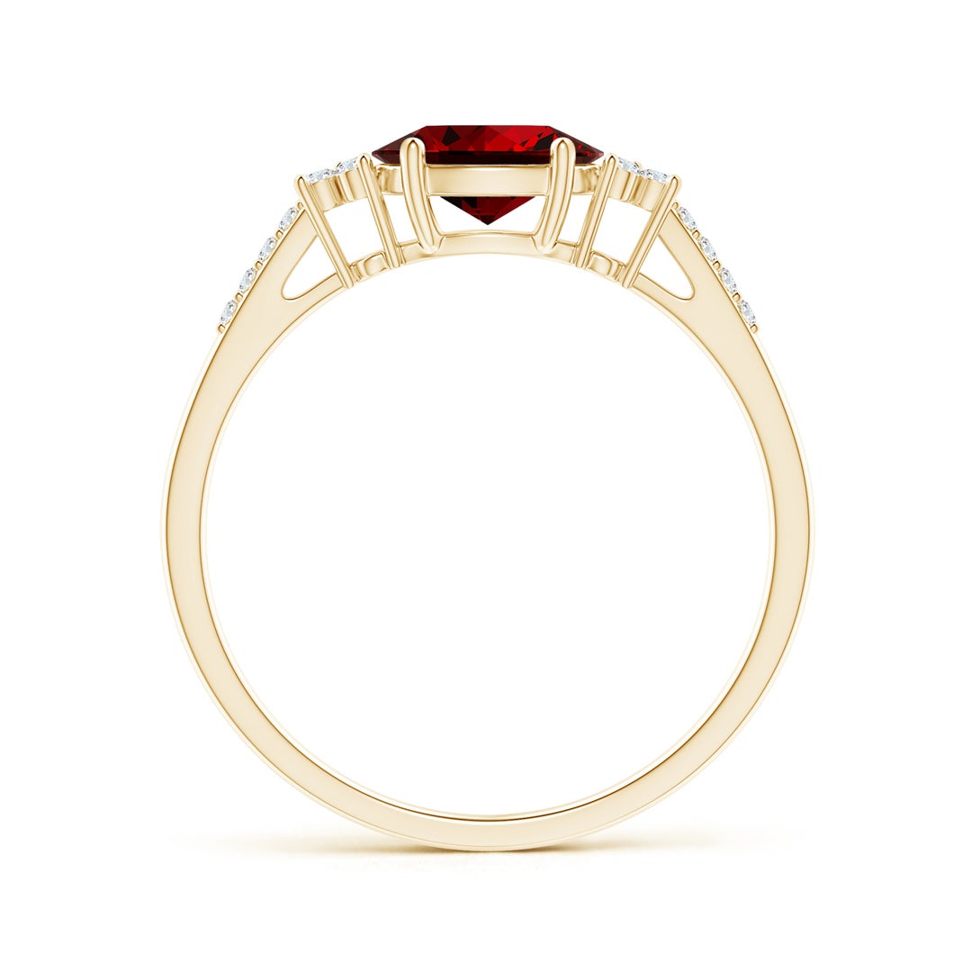 East-West Oval Lab Ruby Solitaire Engagement Ring with Moissanite Accents