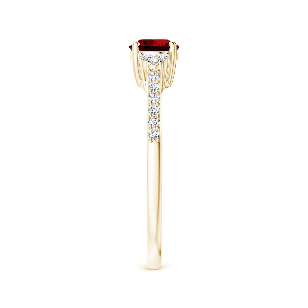 East-West Oval Lab Ruby Solitaire Engagement Ring with Moissanite Accents