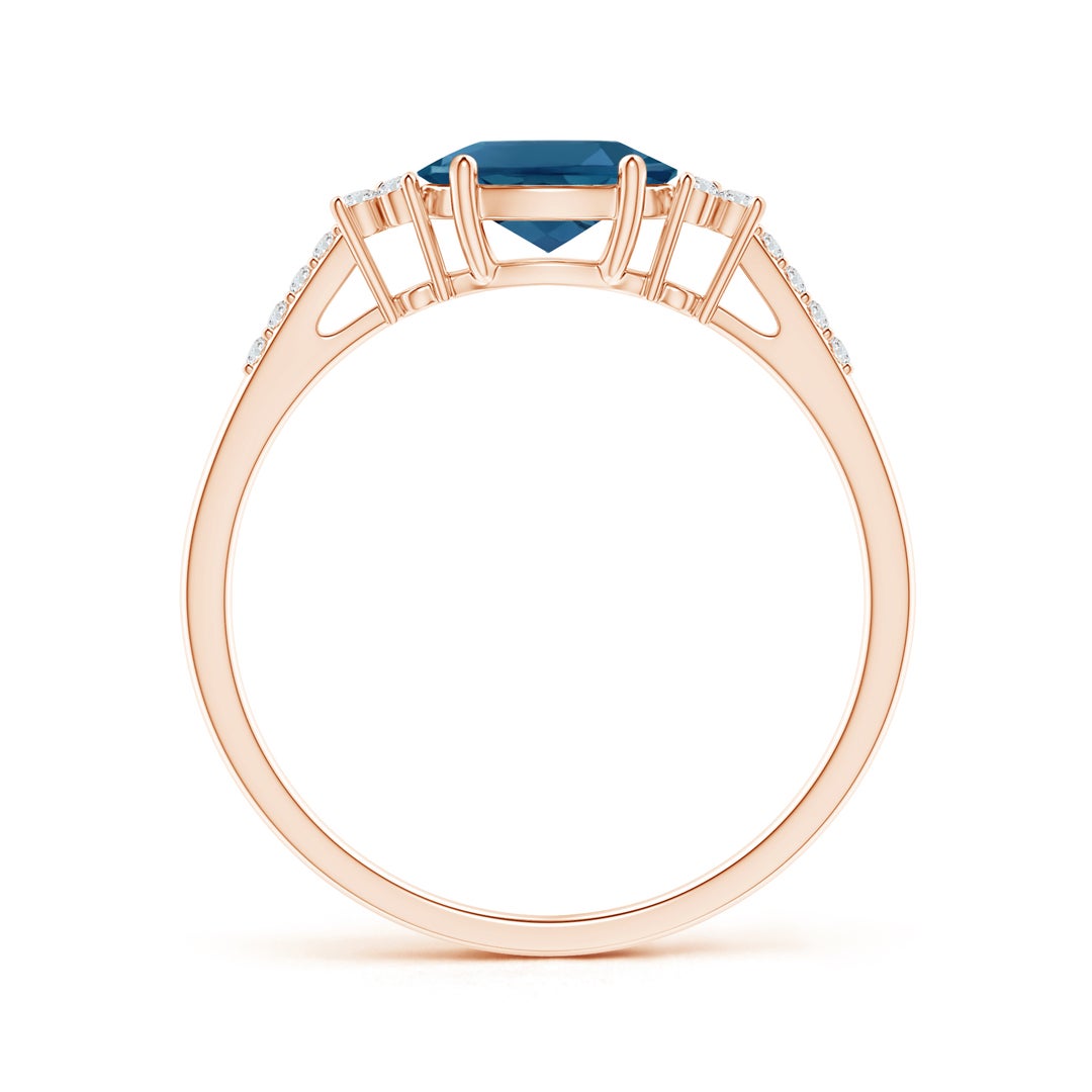 East-West Oval London Blue Topaz Solitaire Engagement Ring with Moissanite Accents