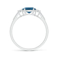 East-West Oval London Blue Topaz Solitaire Engagement Ring with Moissanite Accents