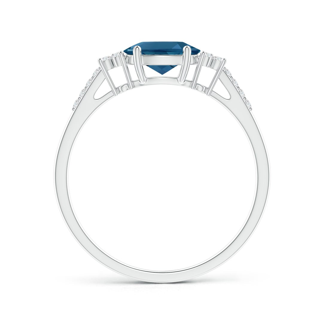 East-West Oval London Blue Topaz Solitaire Engagement Ring with Moissanite Accents
