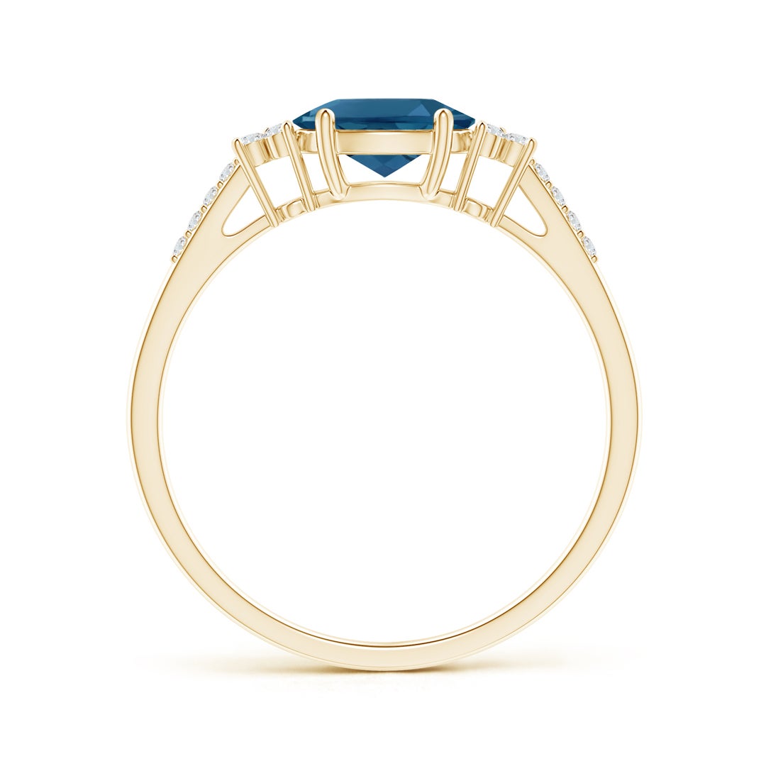 East-West Oval London Blue Topaz Solitaire Engagement Ring with Moissanite Accents
