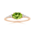 East-West Oval Peridot Solitaire Engagement Ring with Moissanite Accents