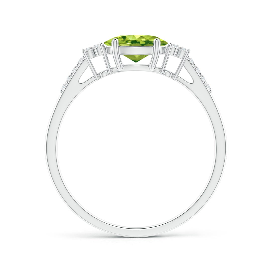 East-West Oval Peridot Solitaire Engagement Ring with Moissanite Accents