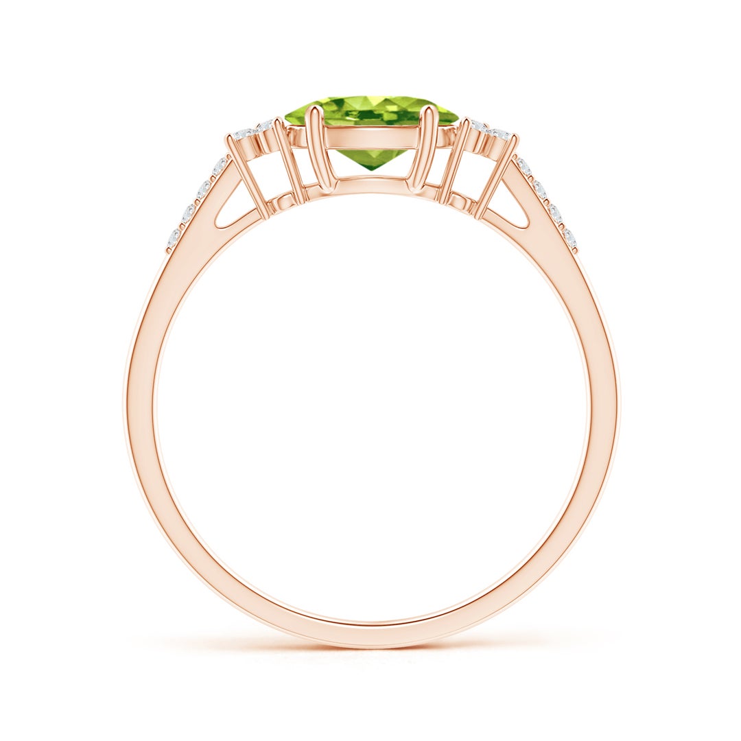 East-West Oval Peridot Solitaire Engagement Ring with Moissanite Accents