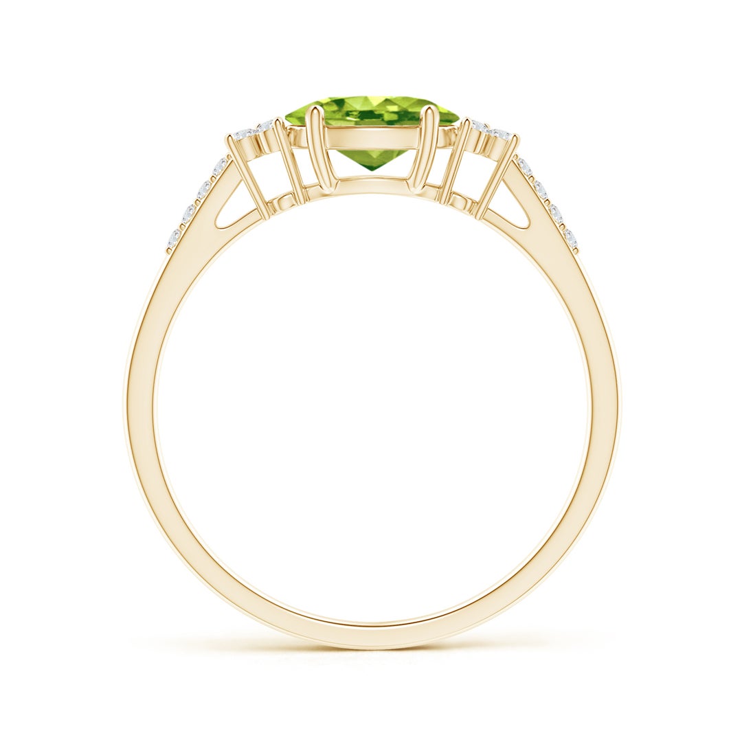 East-West Oval Peridot Solitaire Engagement Ring with Moissanite Accents