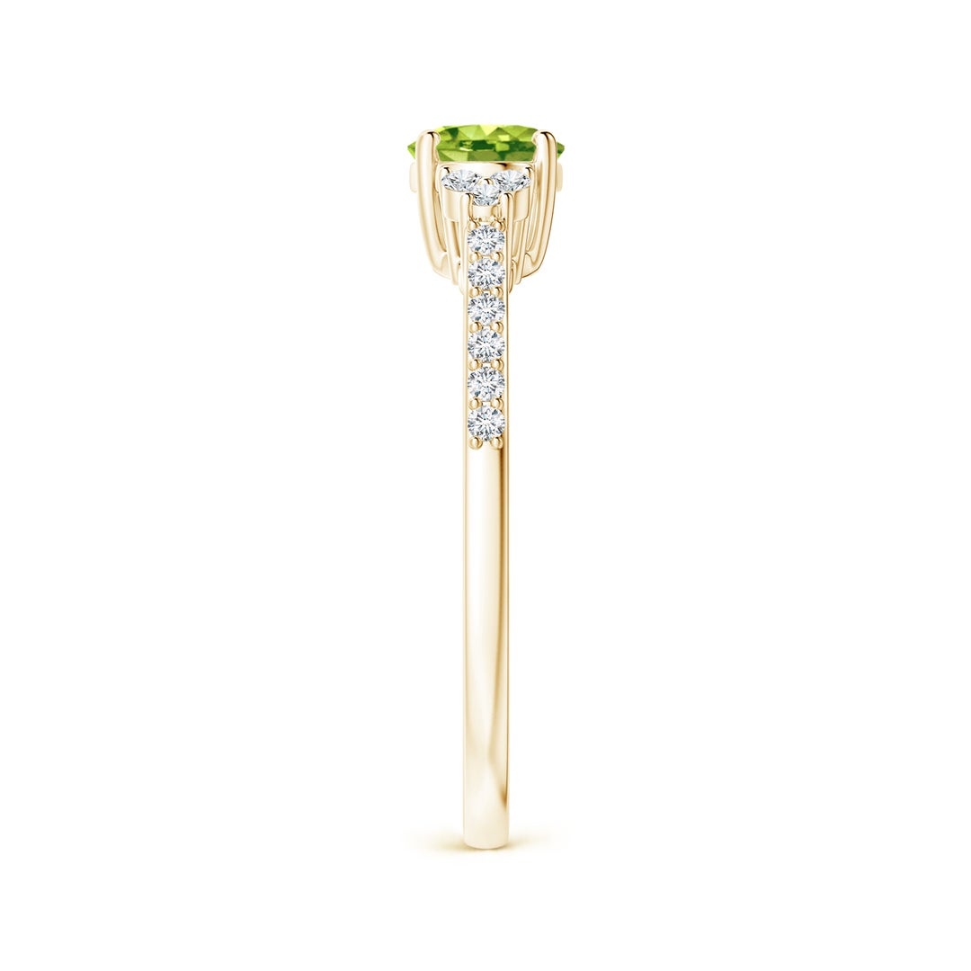East-West Oval Peridot Solitaire Engagement Ring with Moissanite Accents