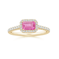 East–West Emerald Lab Pink Sapphire with Halo Moissanite Promise Ring