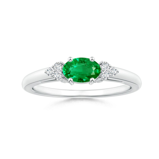 East–West Lab-Grown Oval Emerald with Moissanite Accents Promise Ring