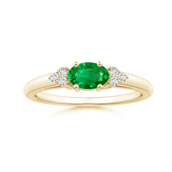 East–West Lab-Grown Oval Emerald with Moissanite Accents Promise Ring