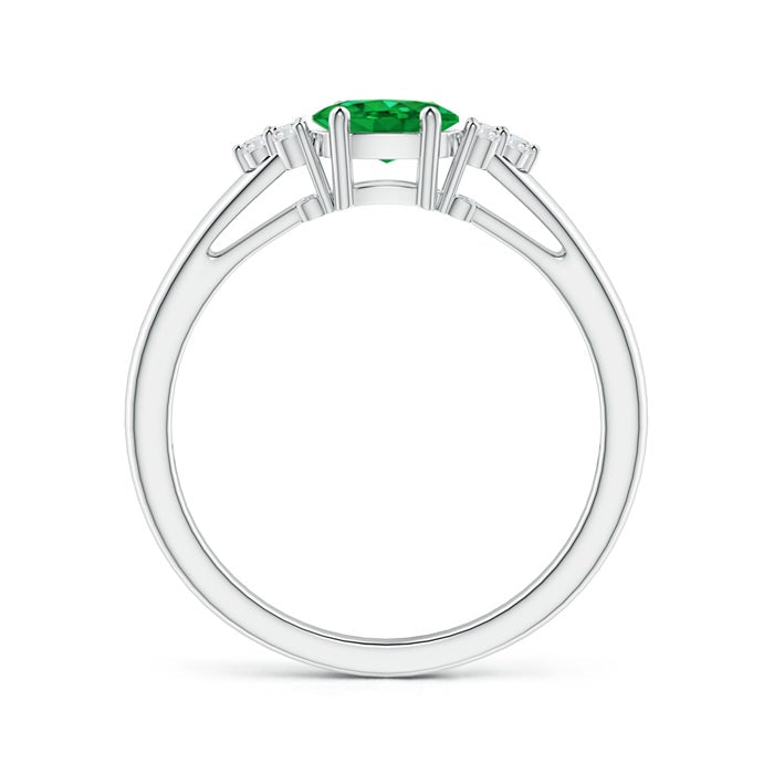 East–West Lab-Grown Oval Emerald with Moissanite Accents Promise Ring