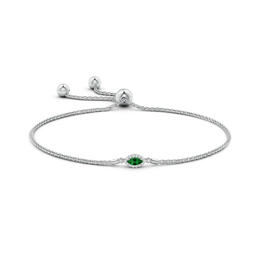 East–West Marquise Lab-Created Emerald with Moissanite Halo Bolo Bracelet