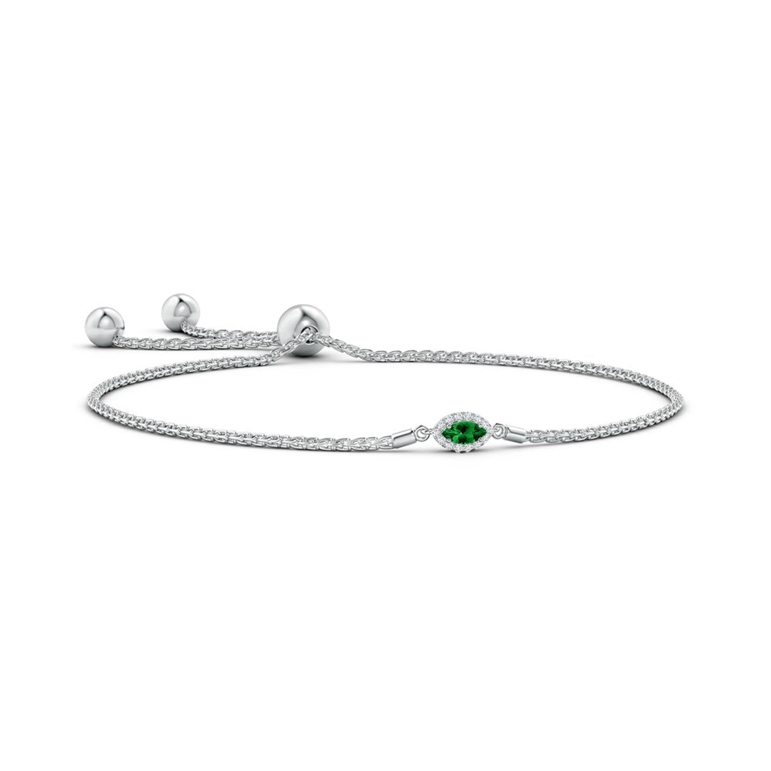 East–West Marquise Lab-Created Emerald with Moissanite Halo Bolo Bracelet